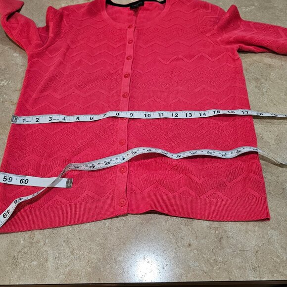 NWT Talbots Petites Chevron Cardigan Sweater 3/4 Sleeve Coral Size PM - Picture 4 of 6